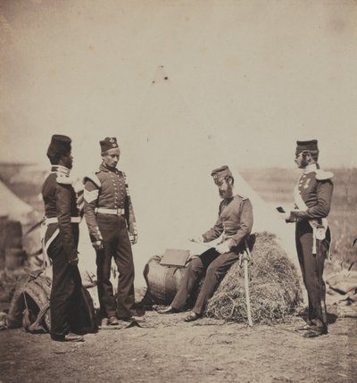 Captain Mark Walker, 30th (The Cambridgeshire) Regiment of Foot, Reading General Orders, from an album of 52 photographs associated with the Crimean War by Roger Fenton